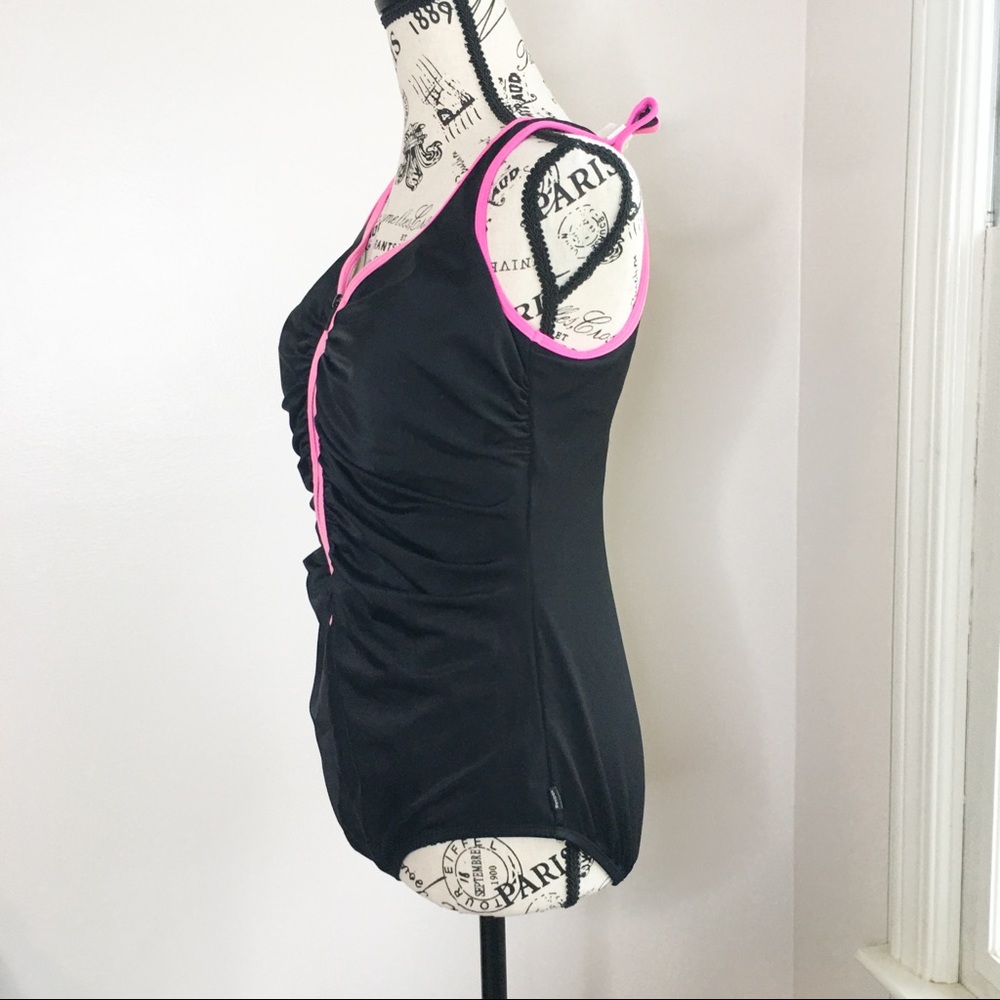 Reebok Half Zip One Piece Swimsuit Black Size 14 - Picture 7 of 13